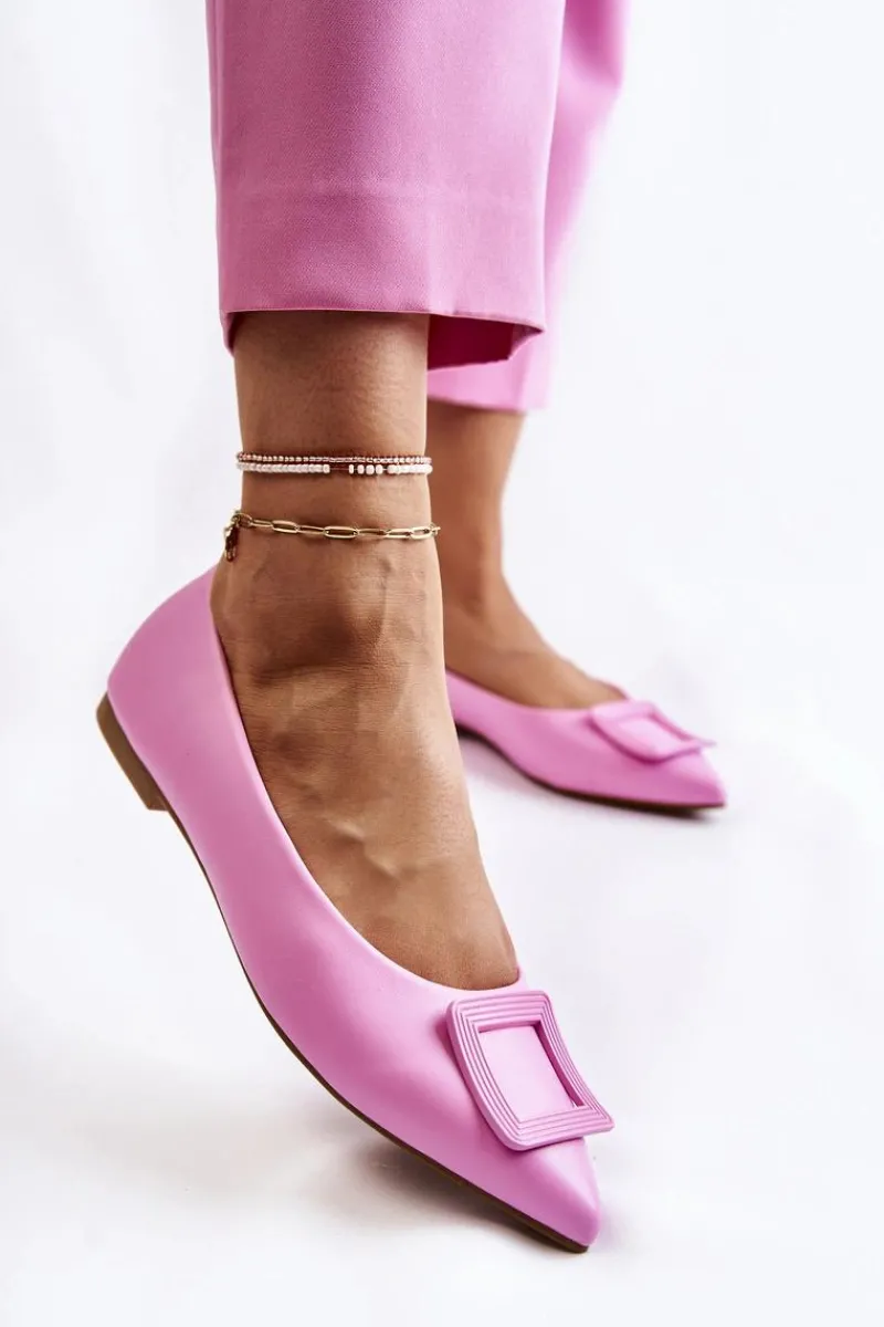 Online Skórzane Baleriny Z Ozdobą W Szpic Różowe Simone Damskie Baleriny Klasyczne