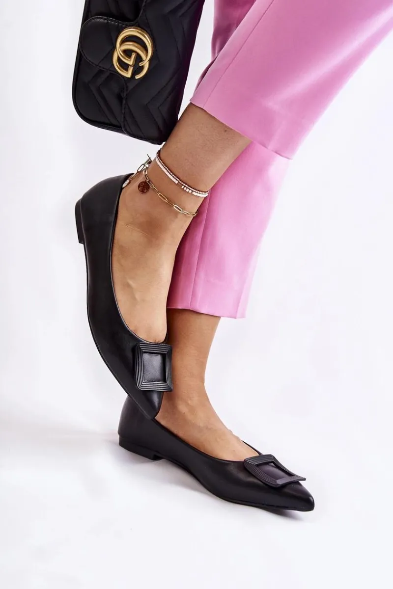 Baleriny Klasyczne>Boto Skórzane Baleriny Z Ozdobą W Szpic Czarne Simone