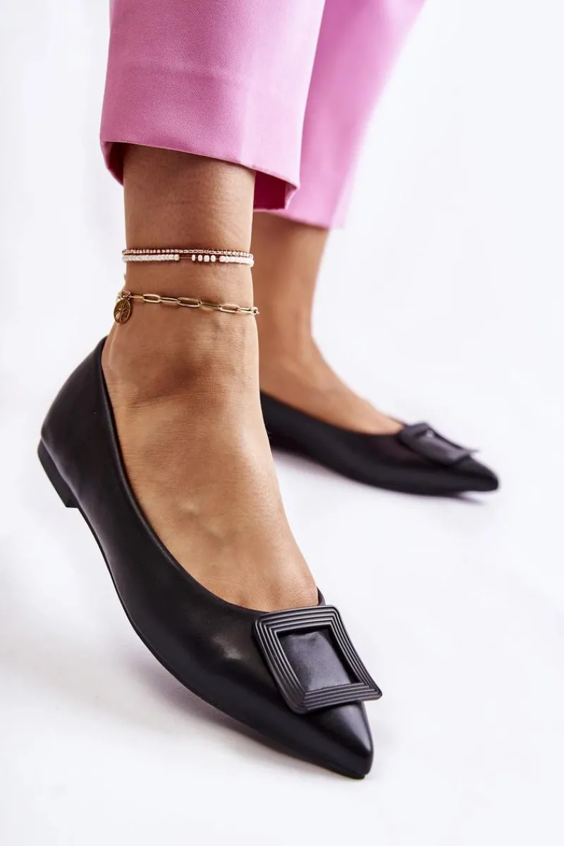 Baleriny Klasyczne>Boto Skórzane Baleriny Z Ozdobą W Szpic Czarne Simone