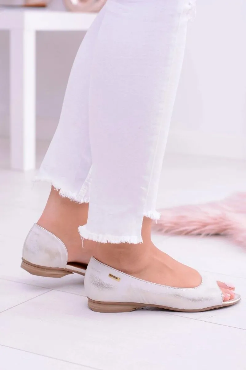 Baleriny Skórzane|Baleriny Klasyczne>Maciejka Skórzane Beżowe Baleriny Peep Toe Verma