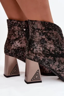 Sale Skórzane Botki Damskie Na Słupku CR52-679 Czarne Damskie Botki Ocieplane|Botki Skórzane