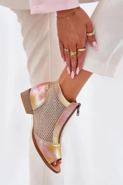 Botki Wiosenne|Botki Maciejka></noscript>Maciejka Skórzane Botki Damskie Na Płaskim Obcasie Z Odkrytymi Palcami 06413-15 Różowo-Pomarańczowe Różowy