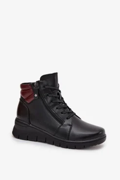 Buty damskie Vinceza Skórzane Botki Damskie Na Koturnie Ocieplane Vinceza 39963 Czarne Czarny