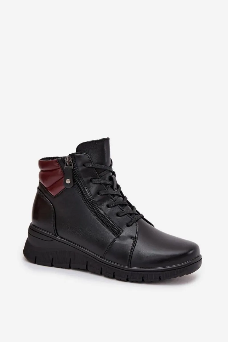 Buty damskie Vinceza Skórzane Botki Damskie Na Koturnie Ocieplane Vinceza 39963 Czarne Czarny