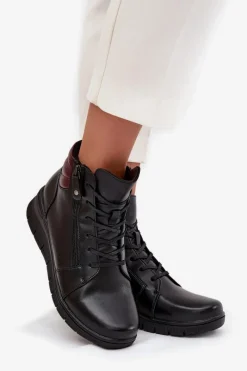 Buty damskie Vinceza Skórzane Botki Damskie Na Koturnie Ocieplane Vinceza 39963 Czarne Czarny