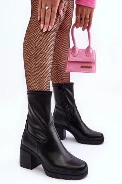 Czarne Botki|Botki Zimowe Damskie><noscript><img width=