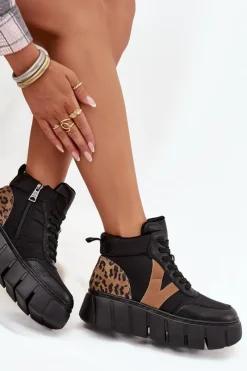 Botki Ocieplane|Botki Skórzane>Buty damskie Vinceza Skórzane Botki Damskie Na Platformie Ocieplane Vinceza 66838 Czarne Czarny