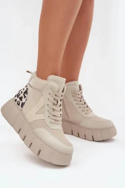 Botki Ocieplane|Botki Skórzane>Buty damskie Vinceza Skórzane Botki Damskie Na Platformie Ocieplane Vinceza 66838 Beżowe Beżowy