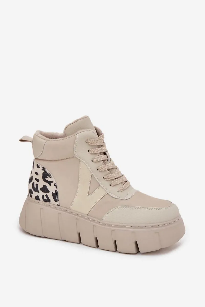 Botki Ocieplane|Botki Skórzane>Buty damskie Vinceza Skórzane Botki Damskie Na Platformie Ocieplane Vinceza 66838 Beżowe Beżowy