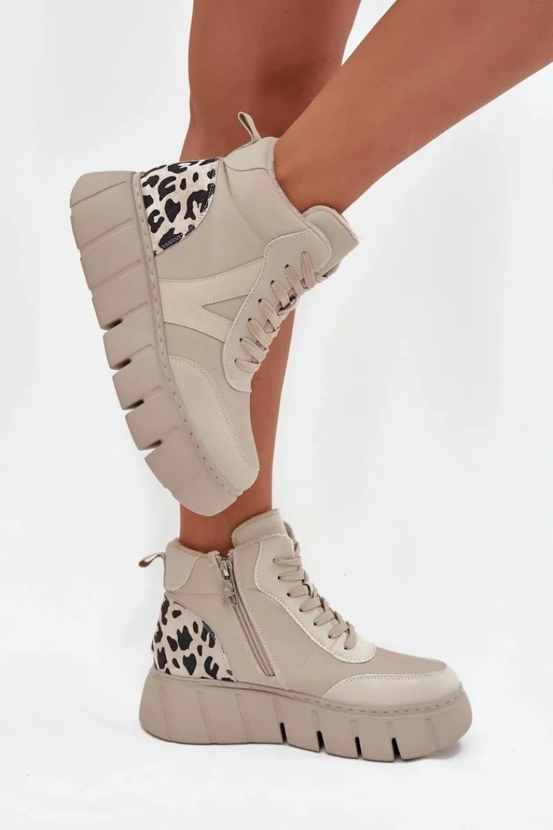 Botki Ocieplane|Botki Skórzane>Buty damskie Vinceza Skórzane Botki Damskie Na Platformie Ocieplane Vinceza 66838 Beżowe Beżowy