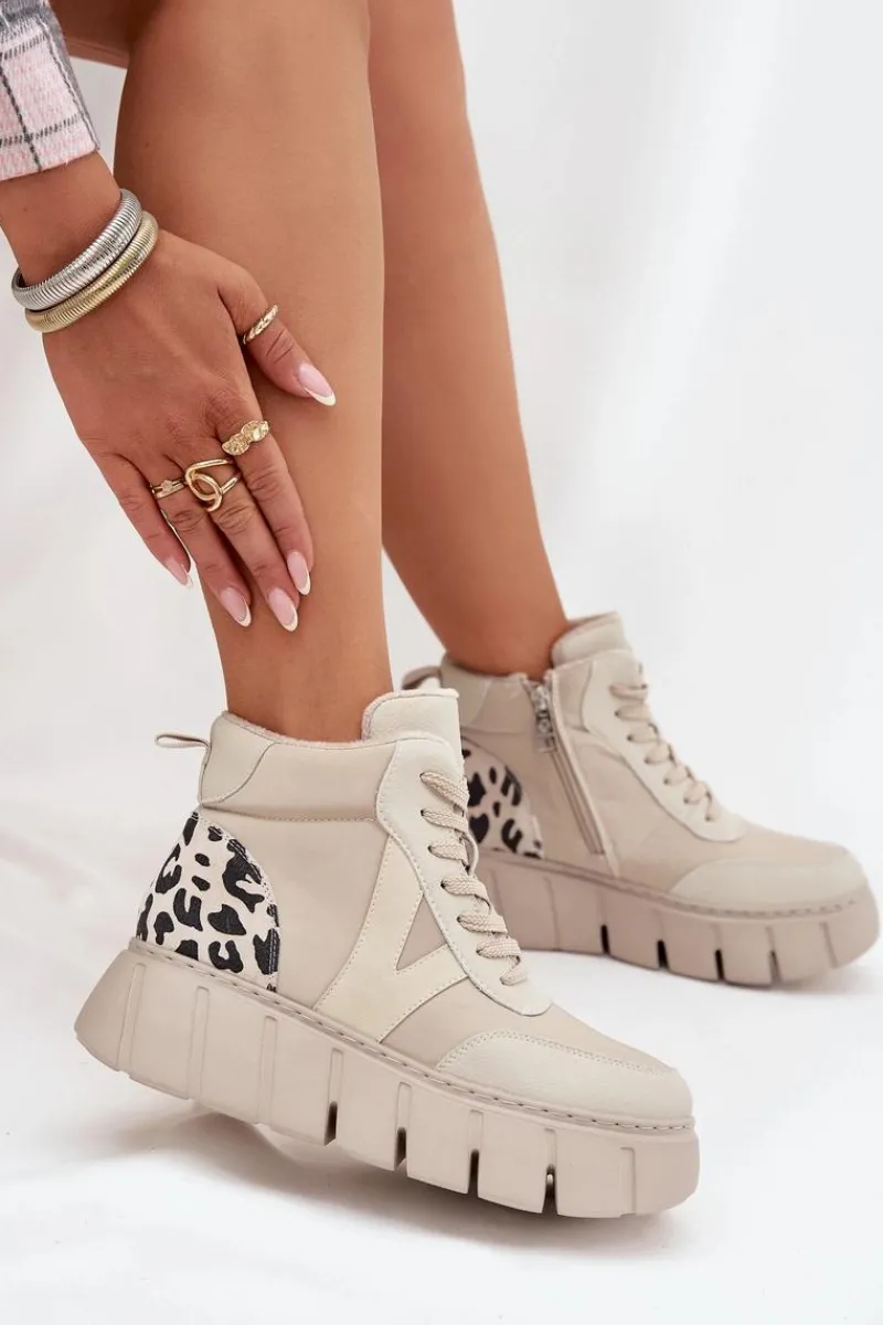 Botki Ocieplane|Botki Skórzane>Buty damskie Vinceza Skórzane Botki Damskie Na Platformie Ocieplane Vinceza 66838 Beżowe Beżowy