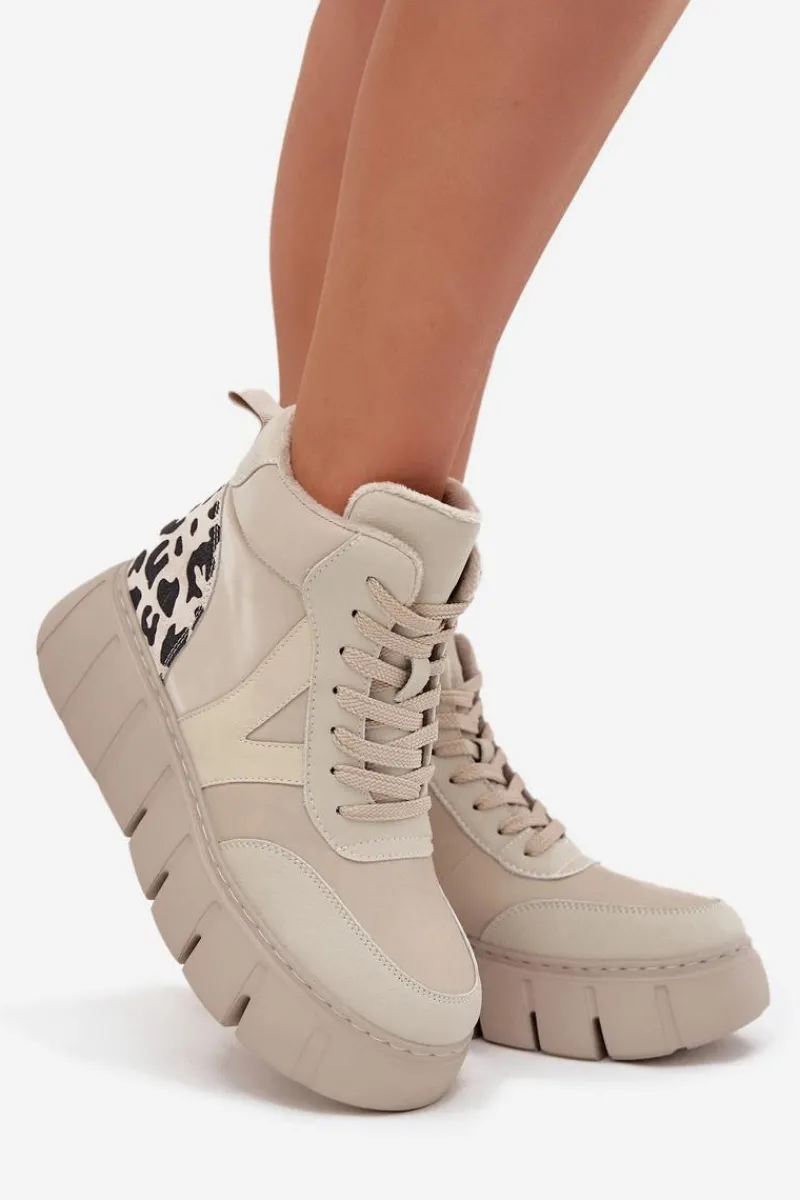 Botki Ocieplane|Botki Skórzane>Buty damskie Vinceza Skórzane Botki Damskie Na Platformie Ocieplane Vinceza 66838 Beżowe Beżowy