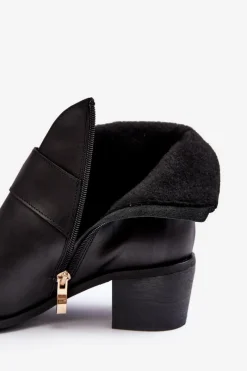 New Skórzane Botki Damskie Na Niskim Słupku Z Klamrą Czarne Liliane Damskie Botki Wiosenne|Botki Ocieplane