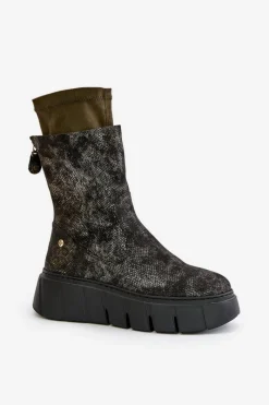 Botki Maciejka|Botki Na Koturnie></noscript>Maciejka Skórzane Botki Damskie Na Masywnej Platformie 06766-09 Khaki