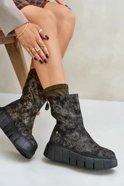 Botki Maciejka|Botki Na Koturnie></noscript>Maciejka Skórzane Botki Damskie Na Masywnej Platformie 06766-09 Khaki