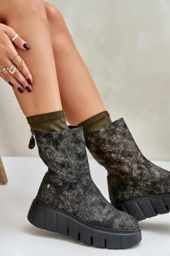 Botki Maciejka|Botki Na Koturnie></noscript>Maciejka Skórzane Botki Damskie Na Masywnej Platformie 06766-09 Khaki