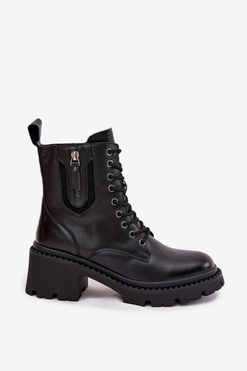 Discount Skórzane Botki Damskie Na Klocku Ocieplane Vinceza 86418 Czarne Damskie Botki Ocieplane|Botki Sznurowane
