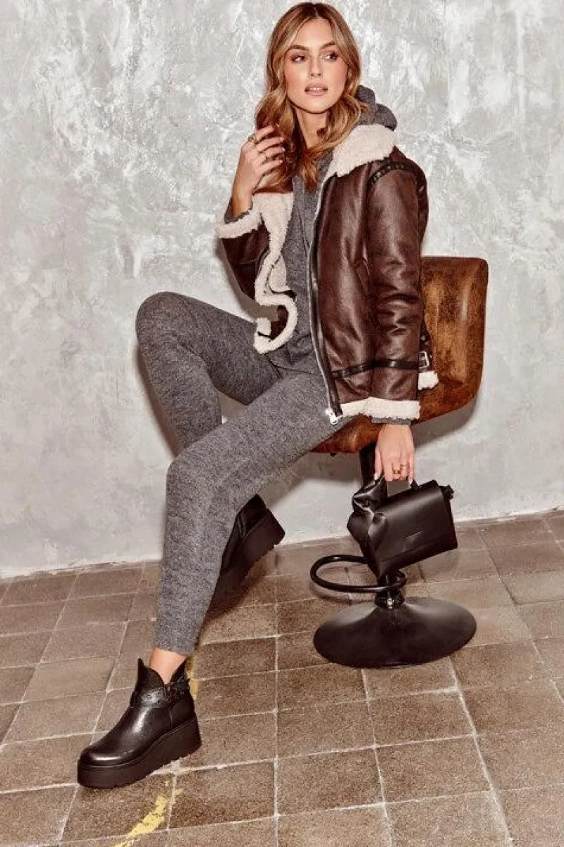 Botki Skórzane|Botki Na Koturnie>Zazoo Skórzane Botki Damskie Na Koturnie Platformie Z Paskami 1752 Czarne