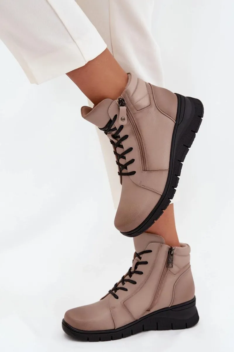 Botki Ocieplane|Botki Skórzane>Buty damskie Vinceza Skórzane Botki Damskie Na Koturnie Ocieplane Vinceza 39963 Beżowe Beżowy