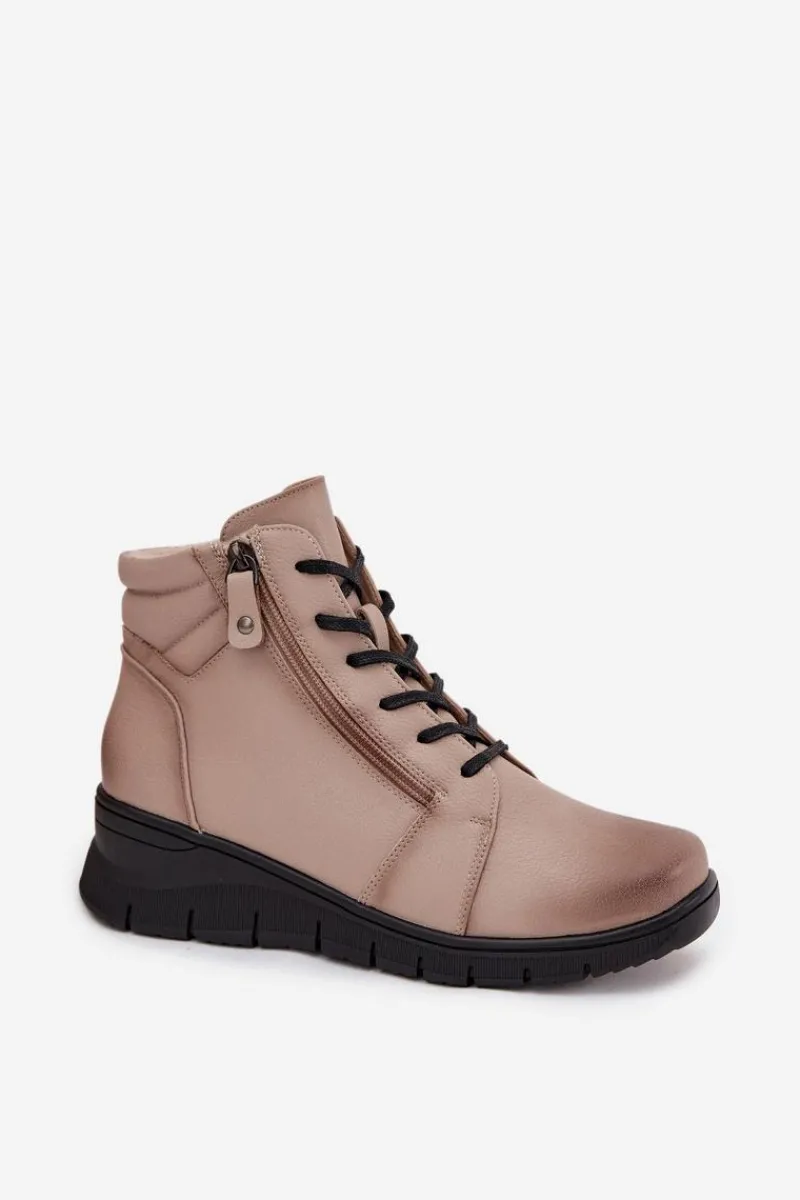 Botki Ocieplane|Botki Skórzane>Buty damskie Vinceza Skórzane Botki Damskie Na Koturnie Ocieplane Vinceza 39963 Beżowe Beżowy