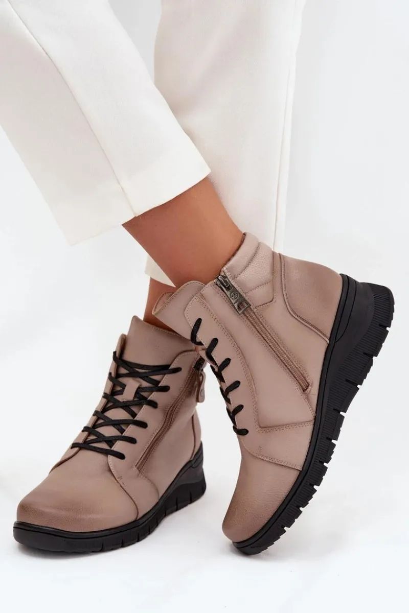 Botki Ocieplane|Botki Skórzane>Buty damskie Vinceza Skórzane Botki Damskie Na Koturnie Ocieplane Vinceza 39963 Beżowe Beżowy