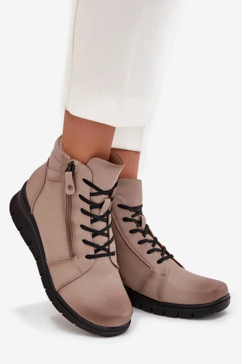 Botki Ocieplane|Botki Skórzane>Buty damskie Vinceza Skórzane Botki Damskie Na Koturnie Ocieplane Vinceza 39963 Beżowe Beżowy