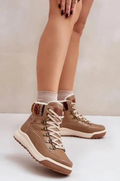 Trekkingowe Damskie|Damskie Trapery>Lee Cooper Skórzane Botki Damskie Ocieplane LCJ-24-01-2985 Beżowe