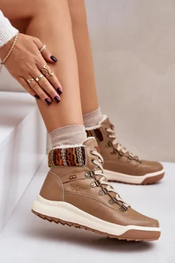 Trekkingowe Damskie|Damskie Trapery></noscript>Lee Cooper Skórzane Botki Damskie Ocieplane LCJ-24-01-2985 Beżowe