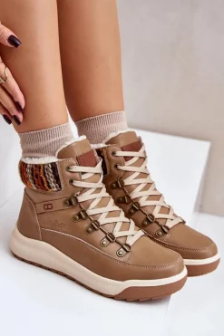 Trekkingowe Damskie|Damskie Trapery></noscript>Lee Cooper Skórzane Botki Damskie Ocieplane LCJ-24-01-2985 Beżowe