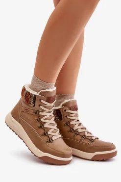 Trekkingowe Damskie|Damskie Trapery></noscript>Lee Cooper Skórzane Botki Damskie Ocieplane LCJ-24-01-2985 Beżowe