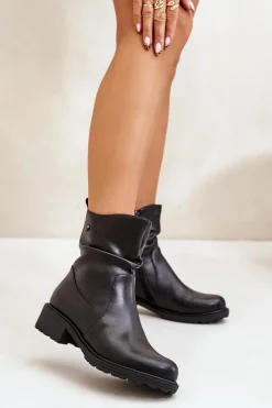 Botki Ocieplane|Botki Skórzane>Buty damskie Vinceza Skórzane Botki Damskie Ocieplane Z Marszczeniem Czarne Vinceza 66714