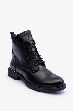 Botki Płaskie|Botki Workery>Buty damskie Vinceza Skórzane Botki Damskie Workery Czarne Tedrick