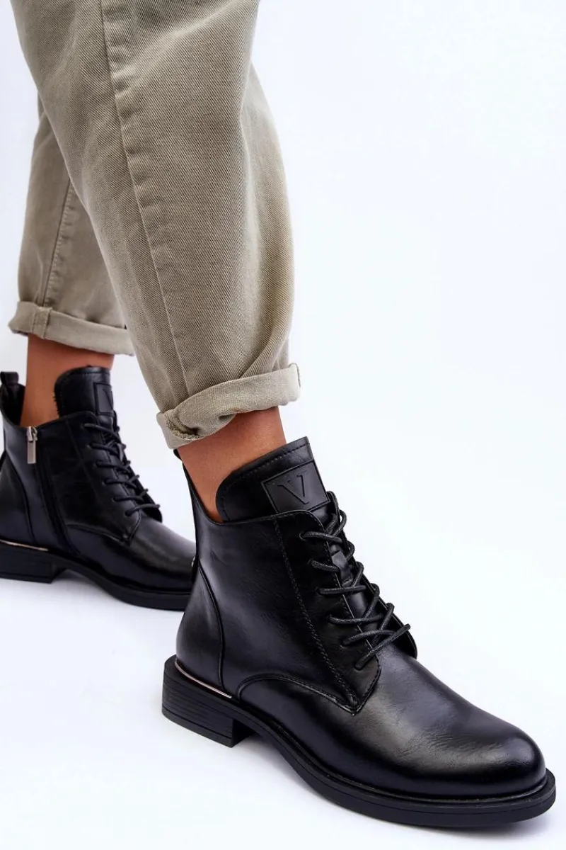 Botki Płaskie|Botki Workery>Buty damskie Vinceza Skórzane Botki Damskie Workery Czarne Tedrick