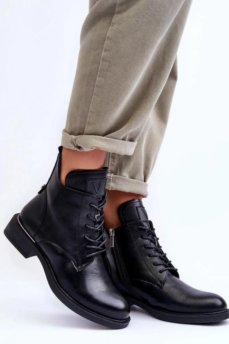 Botki Płaskie|Botki Workery>Buty damskie Vinceza Skórzane Botki Damskie Workery Czarne Tedrick