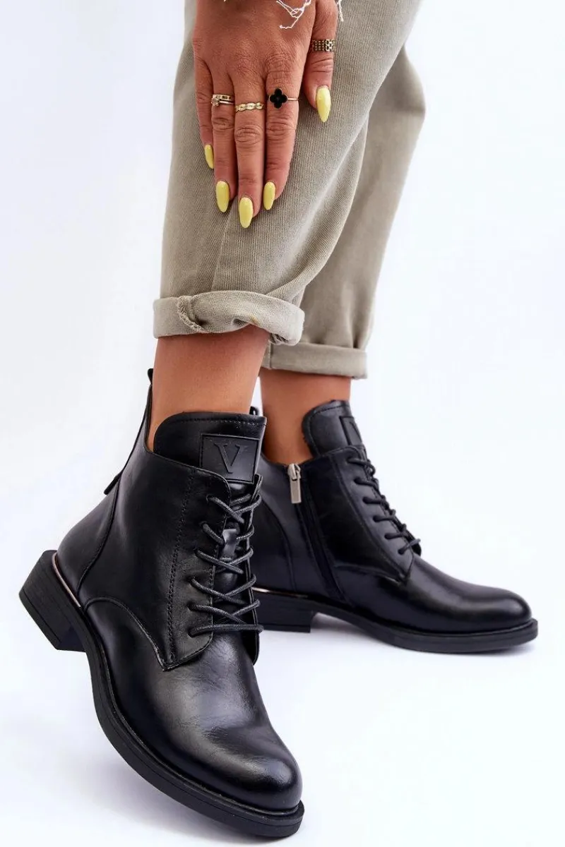 Botki Płaskie|Botki Workery>Buty damskie Vinceza Skórzane Botki Damskie Workery Czarne Tedrick