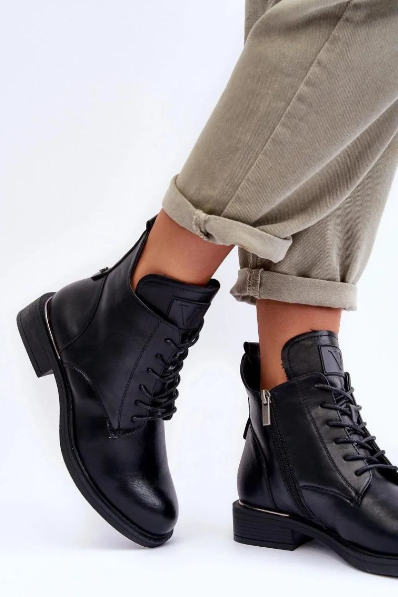 Botki Płaskie|Botki Workery>Buty damskie Vinceza Skórzane Botki Damskie Workery Czarne Tedrick