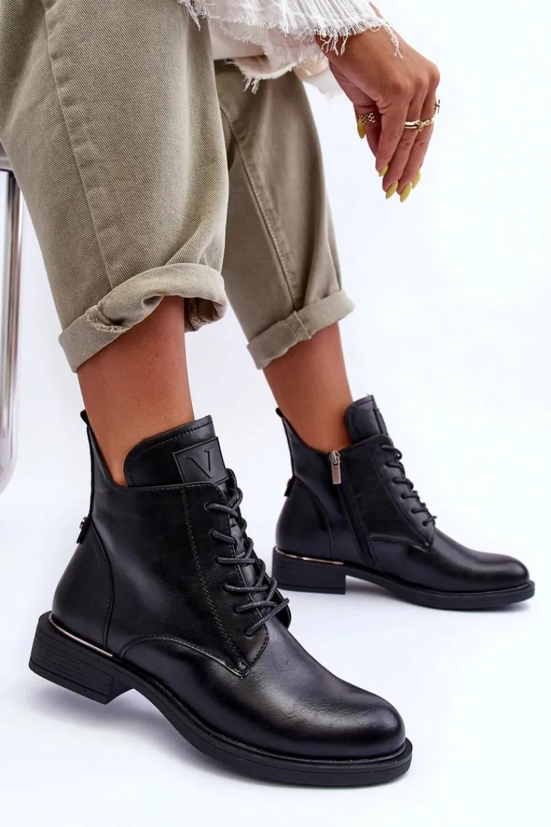 Botki Płaskie|Botki Workery>Buty damskie Vinceza Skórzane Botki Damskie Workery Czarne Tedrick