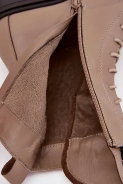 Sale Skórzane Botki Damskie Z Ozdobą Ocieplane Beżowe Ulrika Damskie Botki Ocieplane|Botki Skórzane