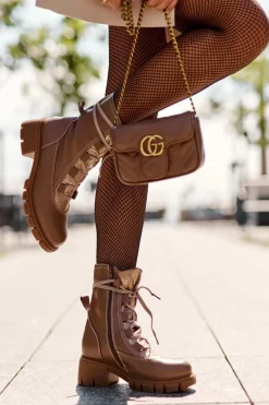 Online Boto Skórzane Botki Damskie Z Wiązaniem Beżowe Doreli