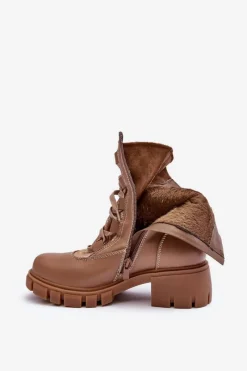 Online Boto Skórzane Botki Damskie Z Wiązaniem Beżowe Doreli