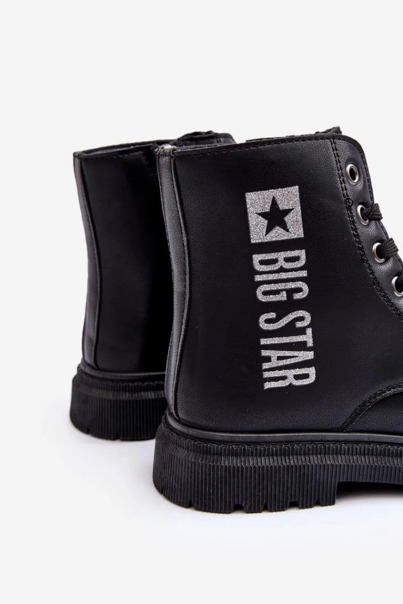 Hot Big Star Shoes Skórzane Botki Dziecięce Ocieplane Big Star MM374152 Czarne Czarny