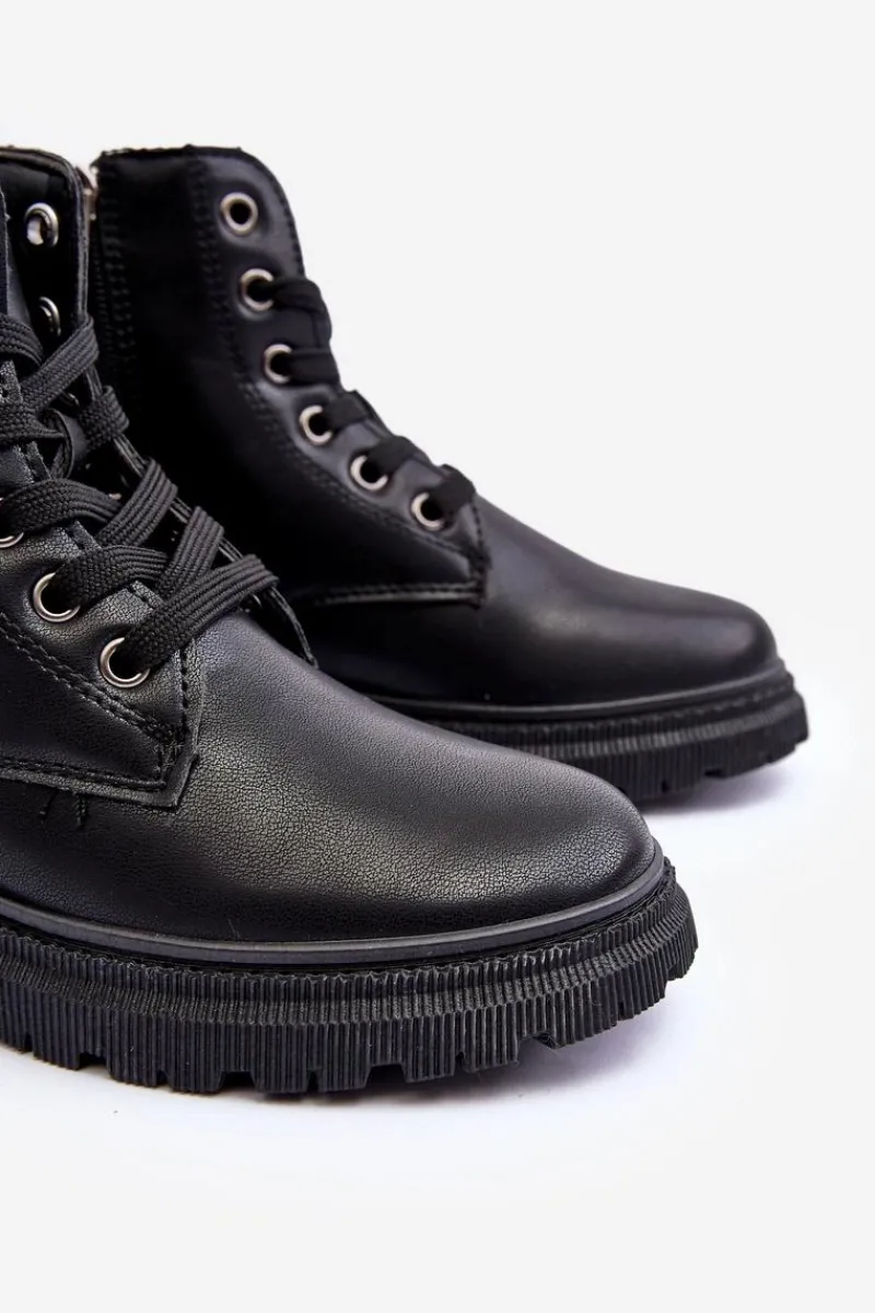 Hot Big Star Shoes Skórzane Botki Dziecięce Ocieplane Big Star MM374152 Czarne Czarny