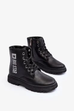 Hot Big Star Shoes Skórzane Botki Dziecięce Ocieplane Big Star MM374152 Czarne Czarny