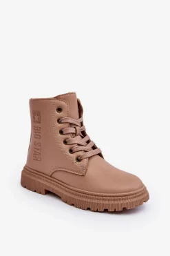 New Skórzane Botki Dziecięce Ocieplane Big Star MM374154 Beżowe Dzieci Dziewczęce