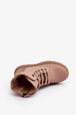 New Skórzane Botki Dziecięce Ocieplane Big Star MM374154 Beżowe Dzieci Dziewczęce