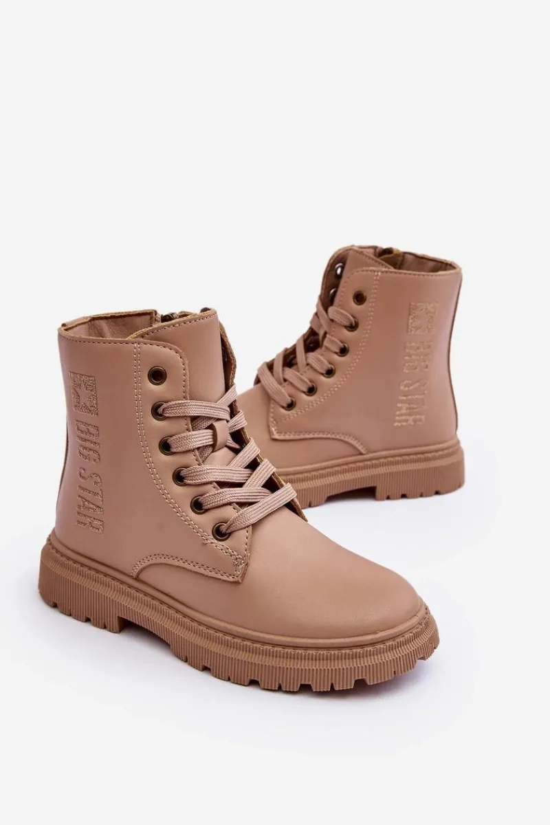 New Skórzane Botki Dziecięce Ocieplane Big Star MM374154 Beżowe Dzieci Dziewczęce