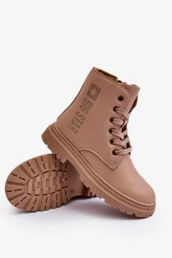 New Skórzane Botki Dziecięce Ocieplane Big Star MM374154 Beżowe Dzieci Dziewczęce