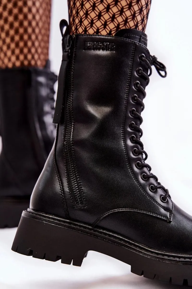 Damskie Trapery|Botki Sznurowane>Big Star Shoes Skórzane Botki Glany Big Star KK274494 Czarne