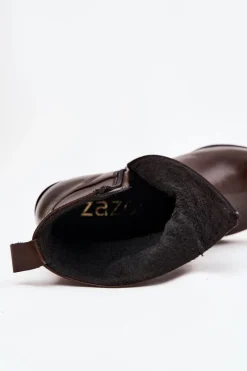 Online Zazoo Skórzane Botki Kowbojki Damskie Na Słupku Ocieplane 60565 Czekoladowe Brązowy