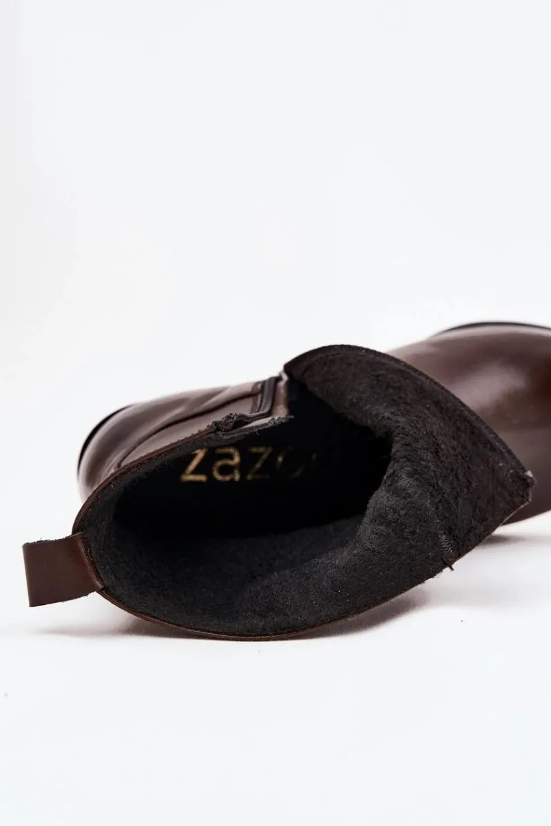 Online Zazoo Skórzane Botki Kowbojki Damskie Na Słupku Ocieplane 60565 Czekoladowe Brązowy